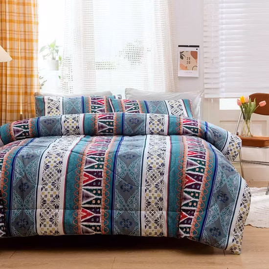 Set di biancheria da letto stampato leggero in poliestere 100% leggero economico all'ingrosso, trapunta estiva, lenzuolo ad ultrasuoni, copriletti