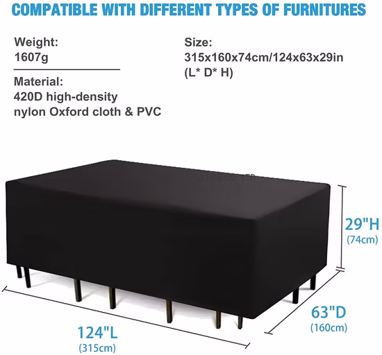 Copertura per mobili, Copertura per mobili da esterno, Copertura per tavolo da patio rettangolare, Copertura per divano lounge da esterno, Copertura in tessuto Oxford 420d impermeabile e antivento